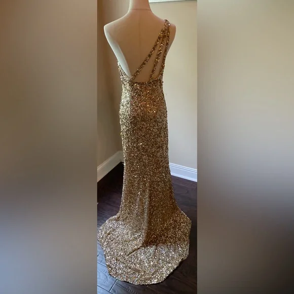 109 Gold Sequin One-Shoulder Gown - Picture 4 of 4
